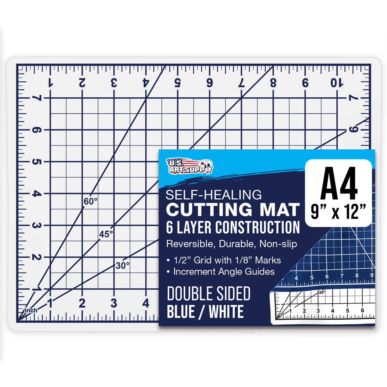 9" x 12" Self-Healing Cutting Mat 5-Ply - Double-Sided White/Blue Craft Mat, Non-Slip Cutting Mats for Crafts, Sewing, Quilting, Scrapbooking